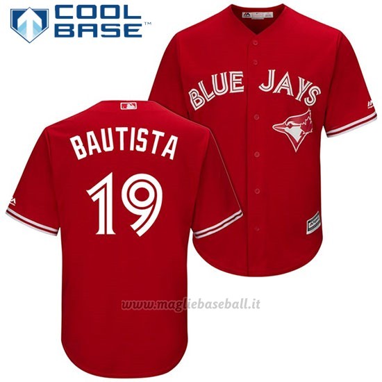 Maglia Baseball Uomo Toronto Blue Jays 19 Jose Bautista Scarlet2017 Cool Base